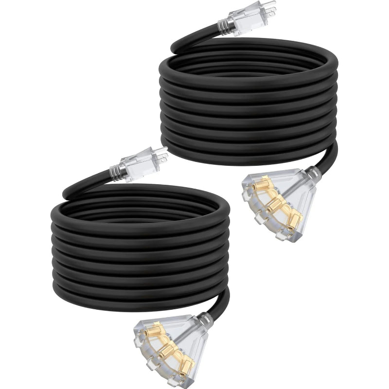 3 Outlets Outdoor Extension Cord with Lighted end, 12 Gauge
