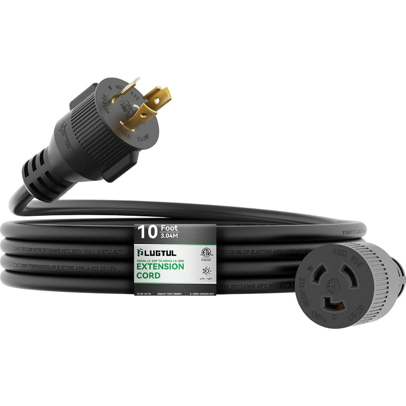 NEMA L5-20P to L5-20R Generator Extension Cord, 20A, 12AWG