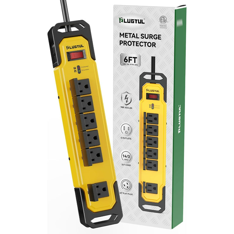 6 Outlets Metal Power Strip, 6FT, 15A, 14/3 AWG