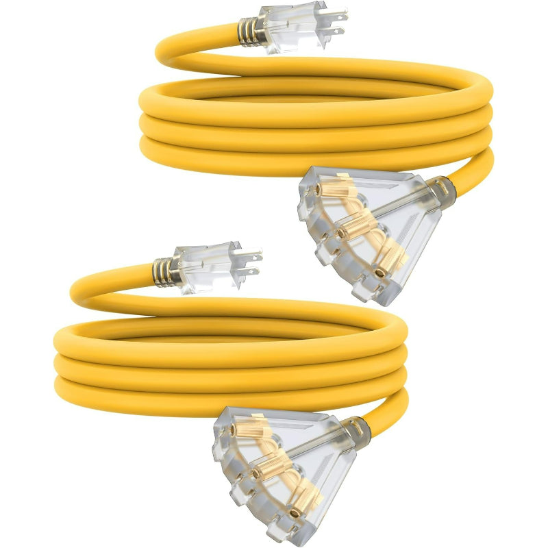 3 Outlets Outdoor Extension Cord with Lighted end, 12 Gauge