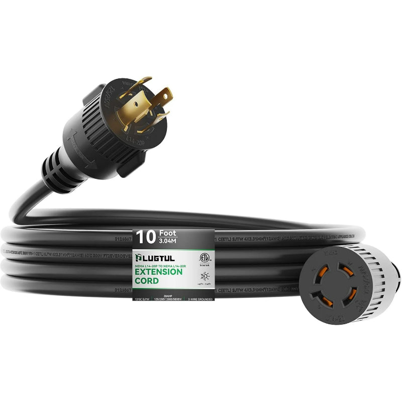 NEMA L14-20 Generator Extension Cord, 12/4 AWG 20 Amp 125/250V Twist Lock Power Cord, SJTW ETL Listed, L14-20P to L14-20R Heavy Duty Cable for Generator, Transfer Switch & Backup Power