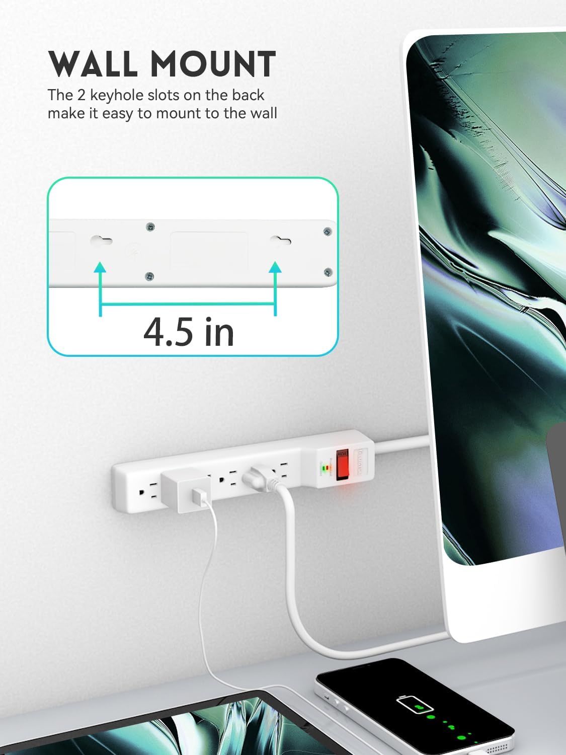6 Outlets Power Strip With Surge Protector (980J), 14 AWG, 6FT