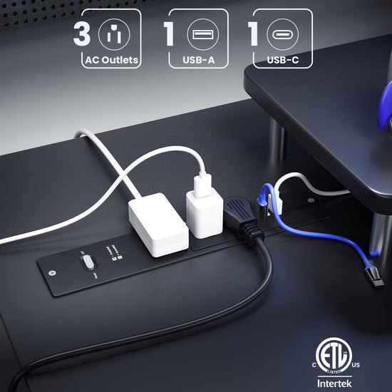 3 Outlets Recessed Power Strip with Surge Protector (980J),14 Gauge, Black