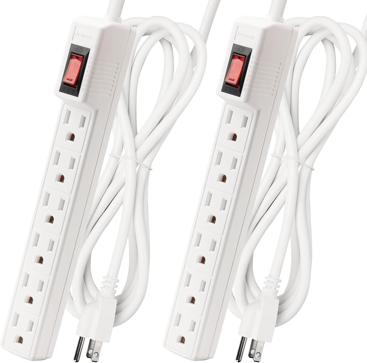6 Outlets Power Strip With Surge Protector (90J), 14 Gauge, 2-Pack