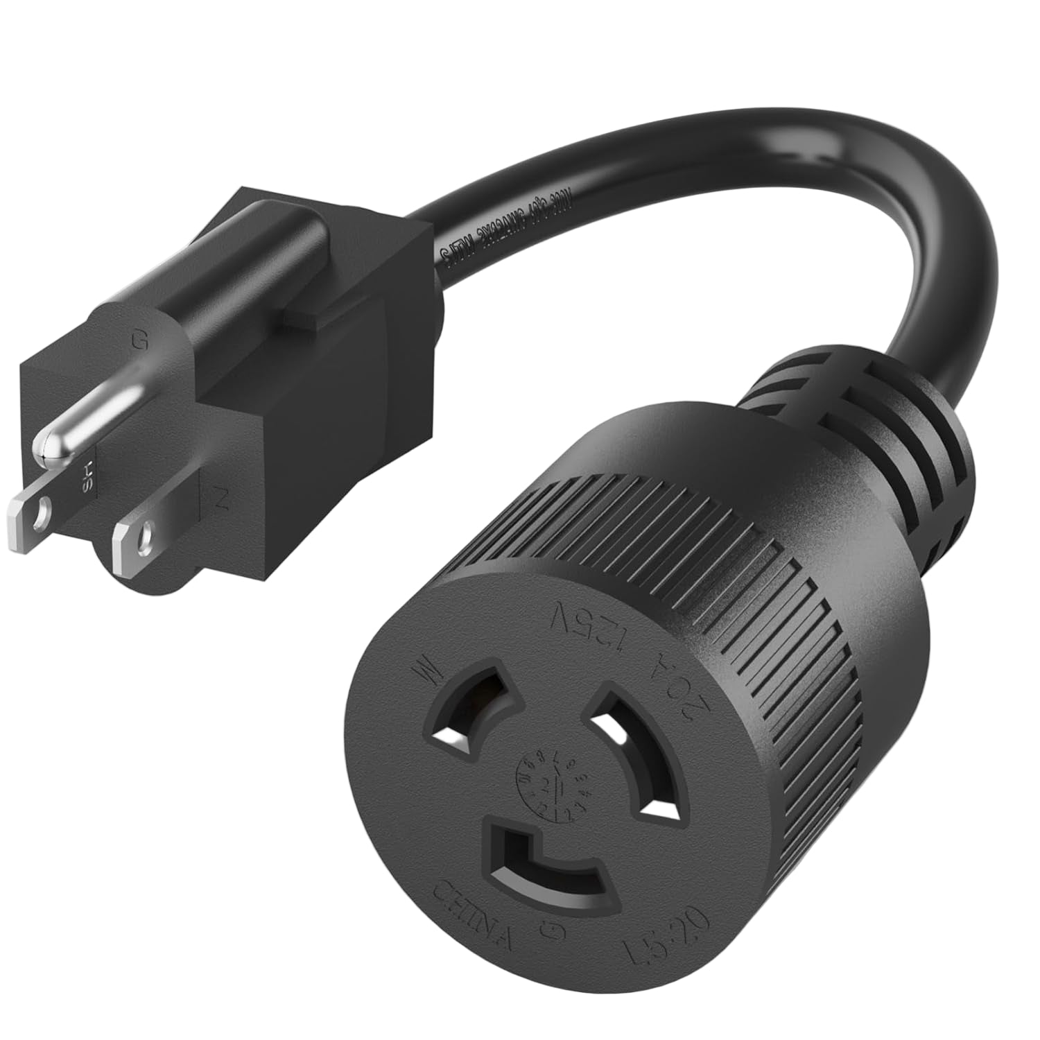 NEMA 5-15P to NEMA L5-20R Adapter Extension Cord, 12 Gauge, 1 FT
