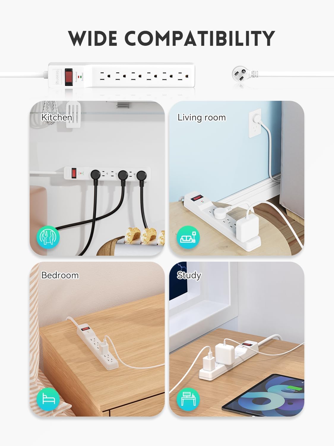 6 Outlets Power Strip With Surge Protector (980J), 14 AWG, 6FT