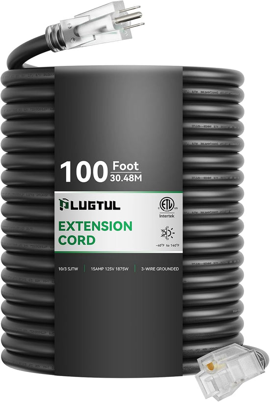 Outdoor Extension Cord with Lighted End, 10 Gauge, Black