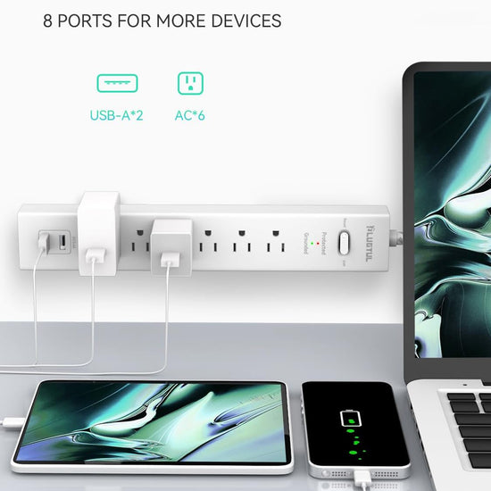 6 Outlets Power Strip with Surge Protector (980J), 2 USB Ports, 14 gauge, 6FT