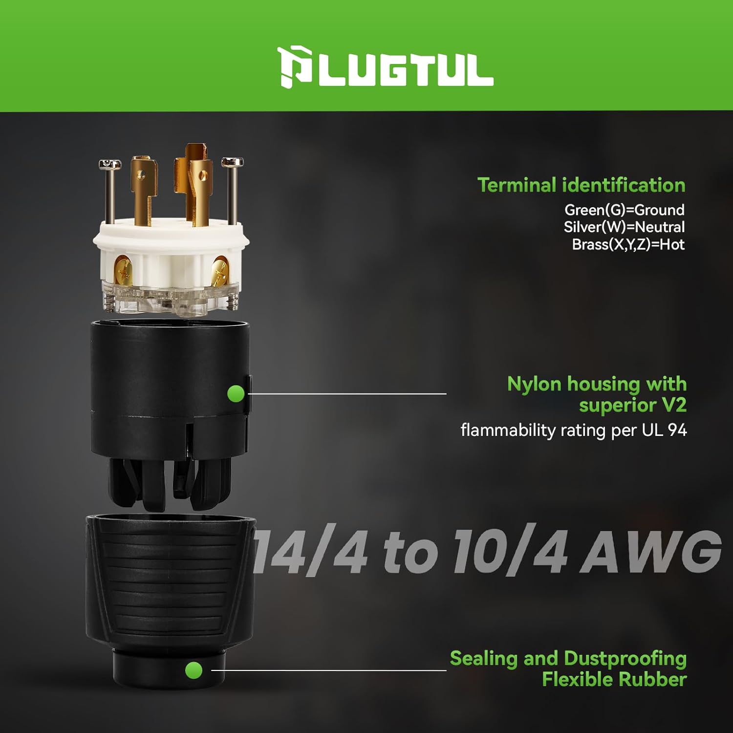 NEMA L14-20P Twist Lock Plug, 20A 125/250V Locking Male Plug, 4-Prong Industrial Grade Generator Power Plug