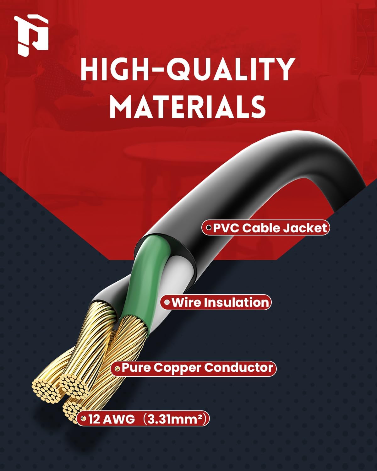 NEMA L5-20P to NEMA 3×5-15R Generator Cord Adapter, 1 FT, 12AWG