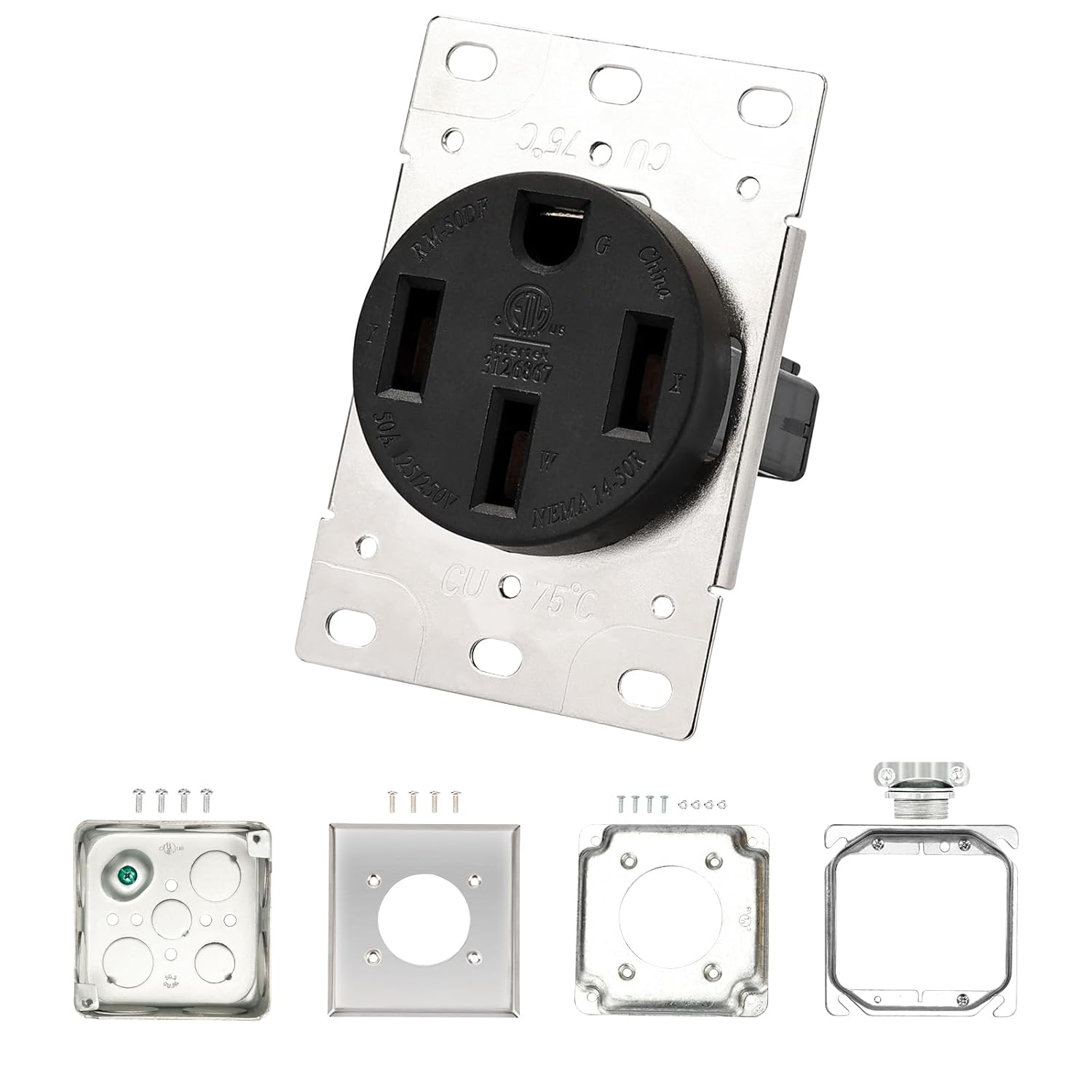 NEMA 14-50R Receptacle Outlet with Square Cover Plate