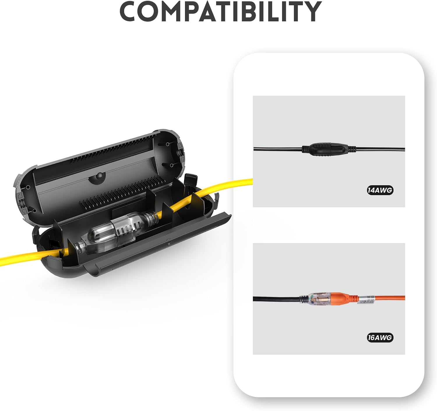 Outdoor Extension Cord and Outdoor Extension Cord Cover, 16AWG, 25FT