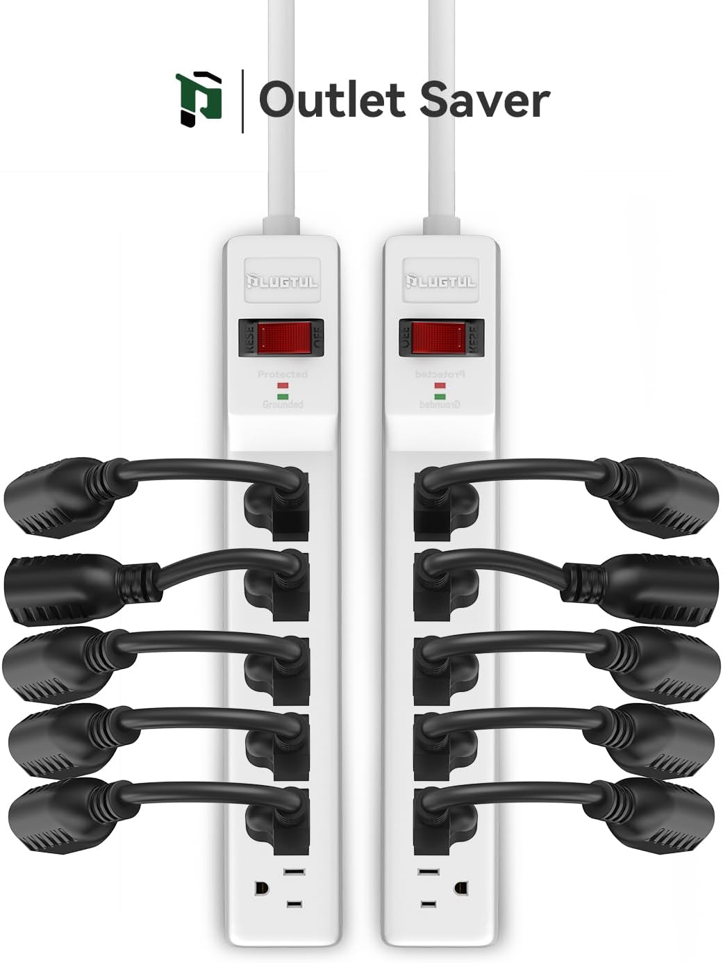 Cable de extensión, calibre 16, 8 pulgadas, negro, paquete de 10