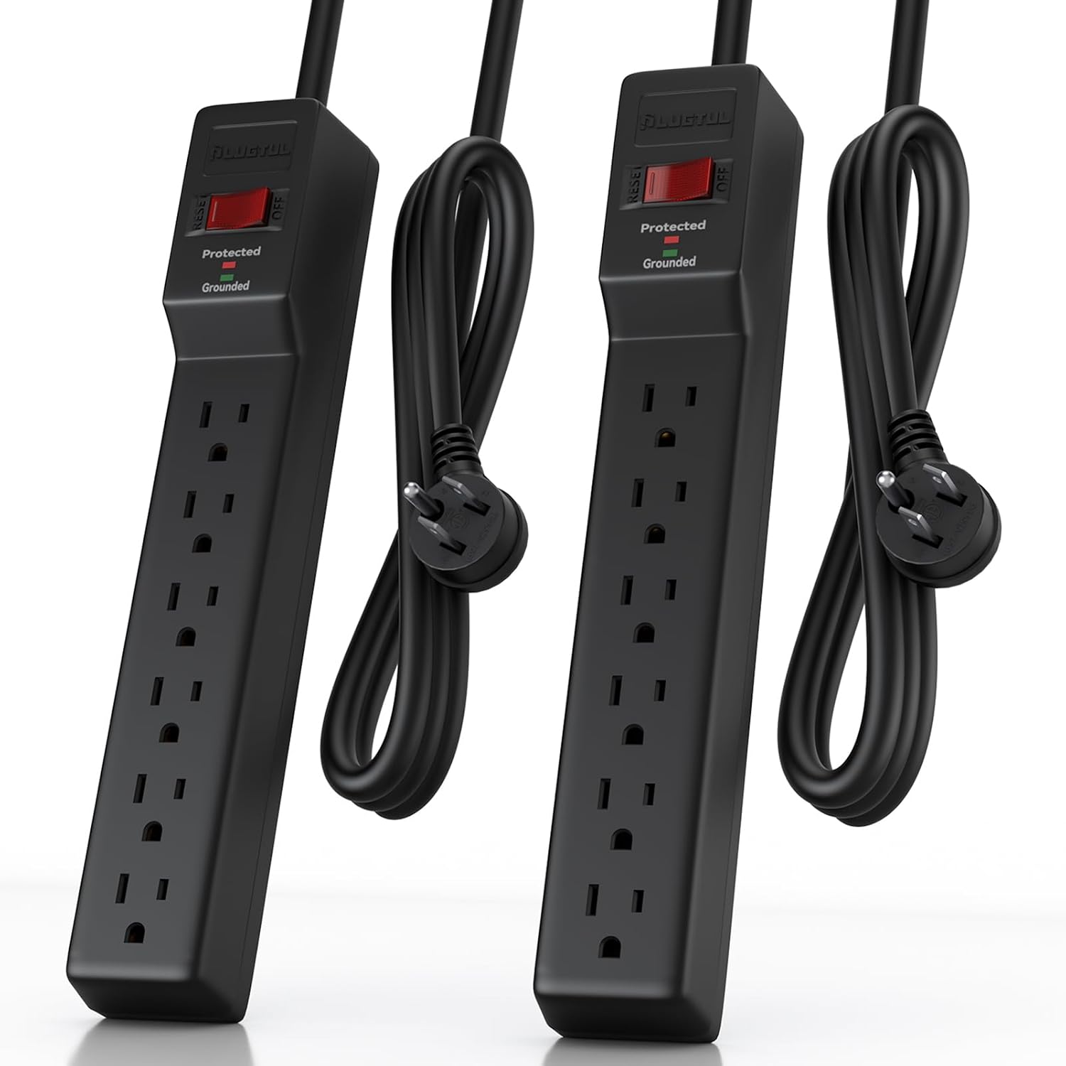 6 Outlets Power Strip With Surge Protector (980J), 14 Gauge, 4 FT, 2-Pack