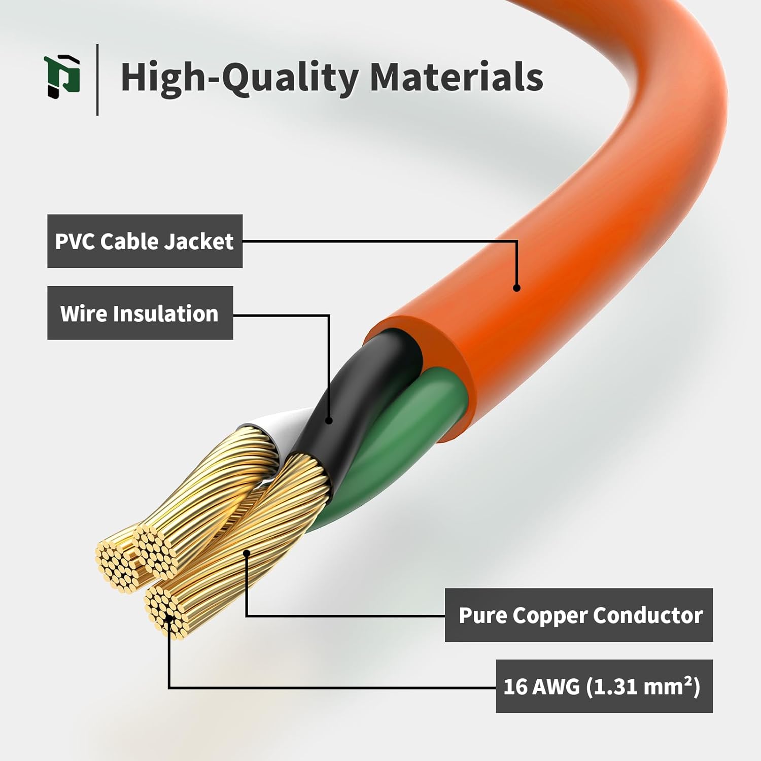 Cable de extensión para exteriores, calibre 16, color naranja