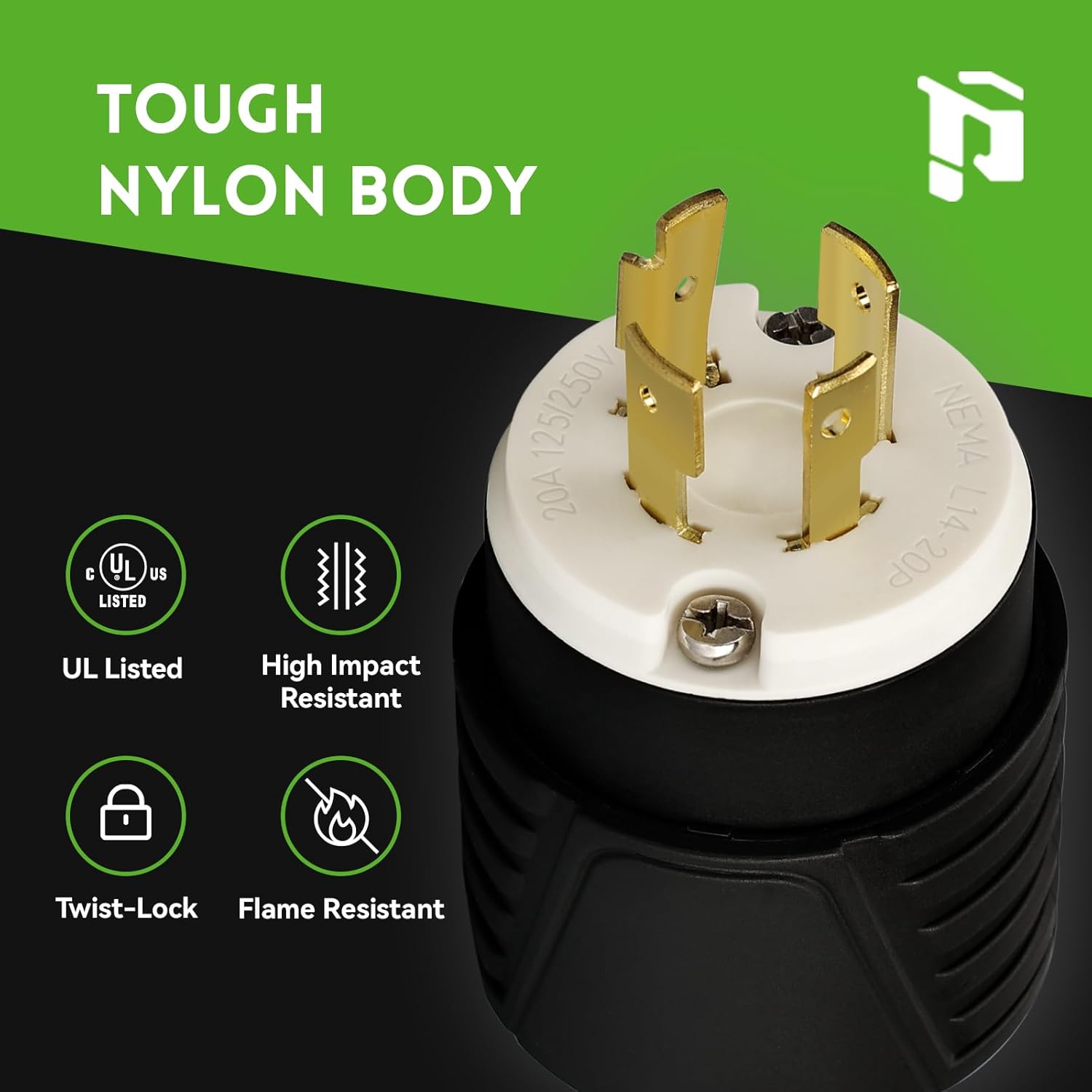 NEMA L14-20P Twist Lock Plug, 20A 125/250V Locking Male Plug, 4-Prong Industrial Grade Generator Power Plug