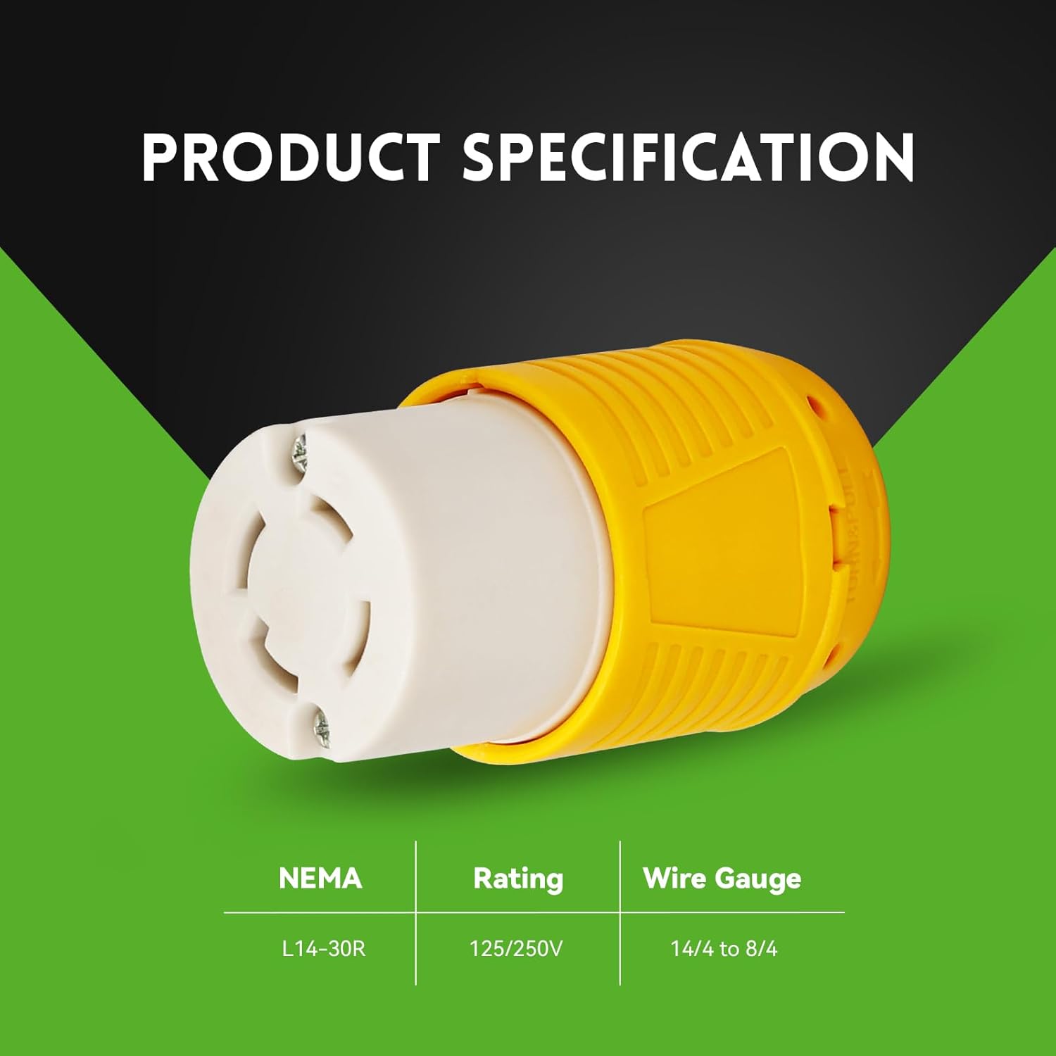 NEMA L14-30R Twist Lock Connector, 30A 125/250V Locking Female Connector, 4-Prong Heavy-Duty Generator Power Connector