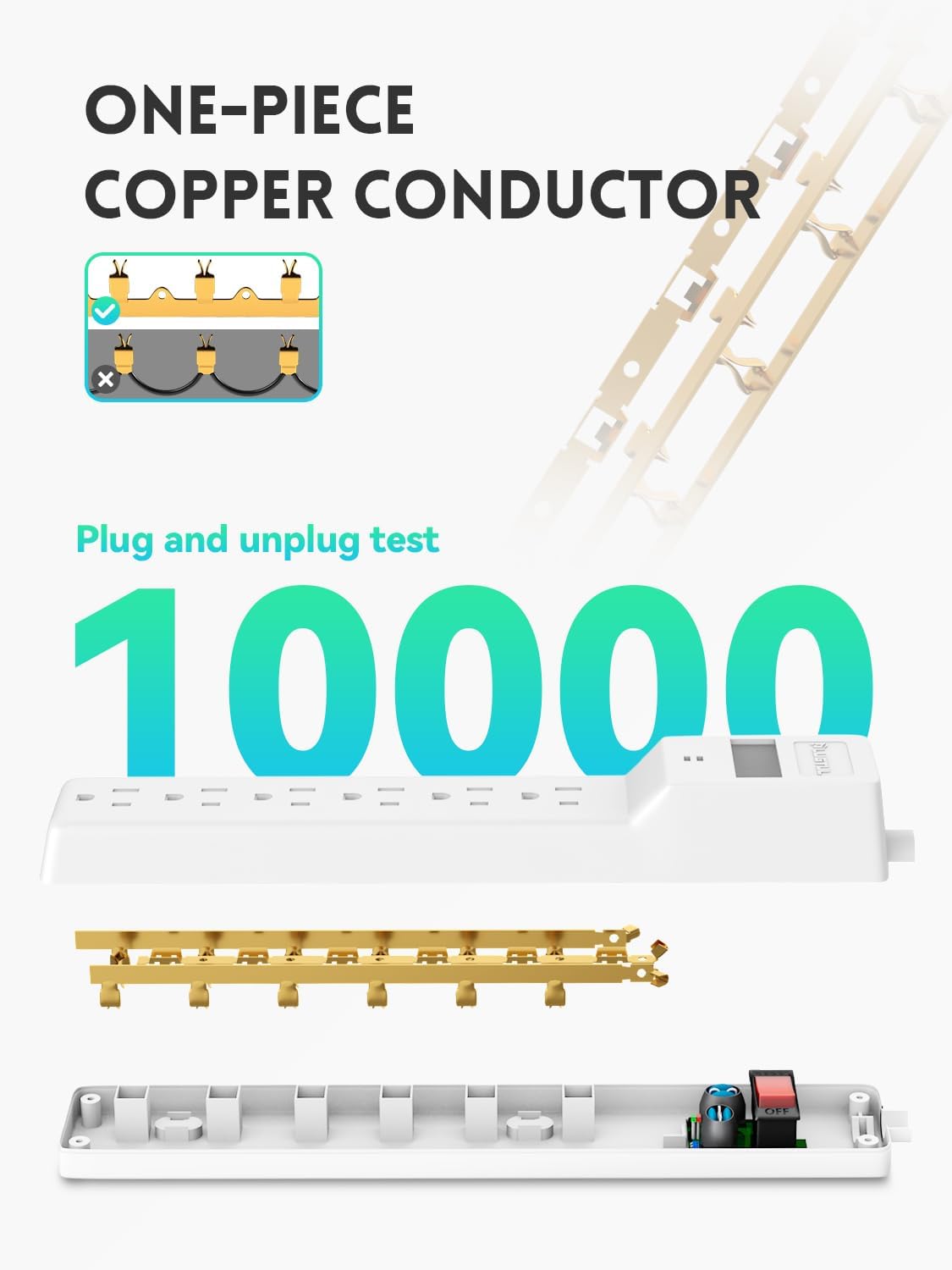 6 Outlets Power Strip With Surge Protector (980J), 14 AWG, 6FT
