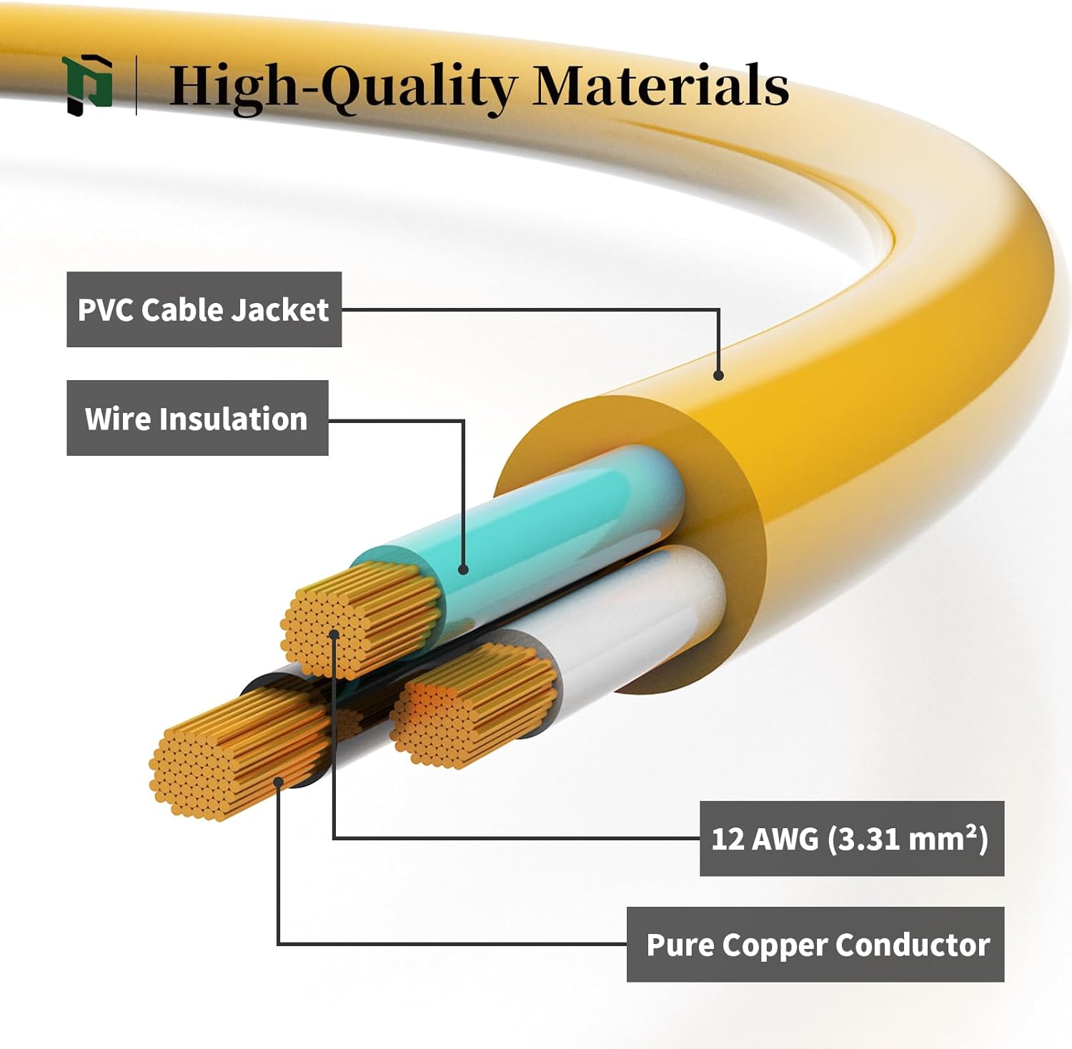 12AWG Yellow Outdoor Extension Cord with Lighted End, Heavy Duty SJTW Waterproof Power Cord, ETL Listed, 3-Prong Grounded Extension Cable for Jobsite, Power Tools & Outdoor Equipment