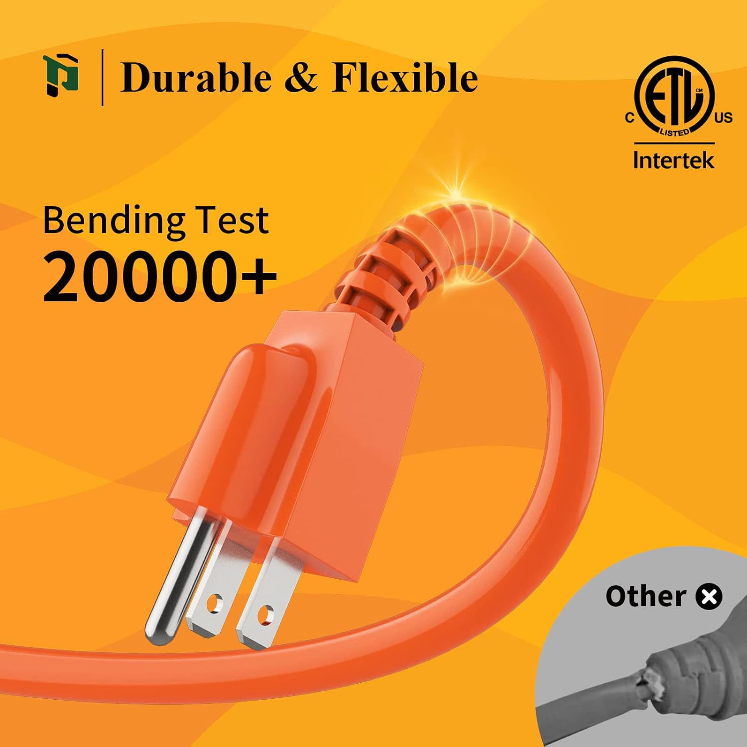 Cable de extensión para exteriores, calibre 16, color naranja