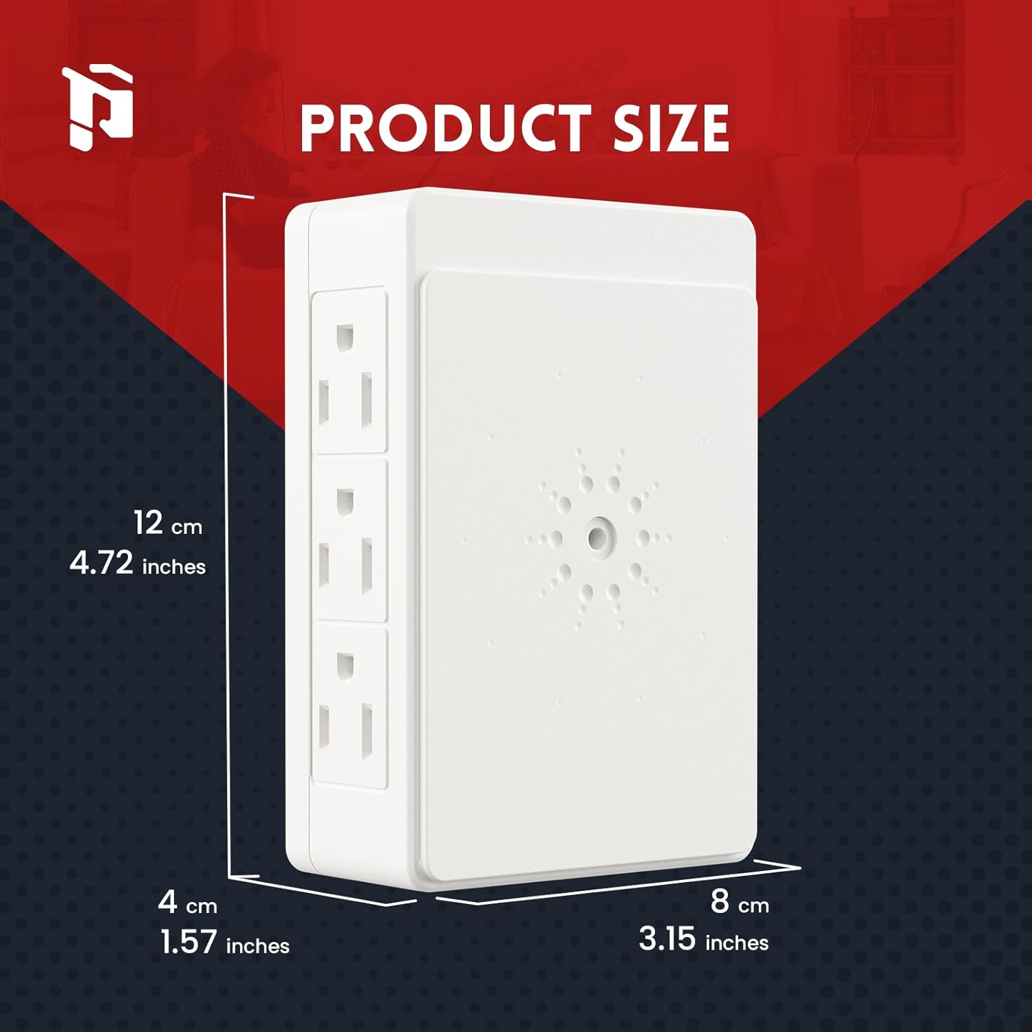 6 Side Outlet Plug Adapter, 2 Pack