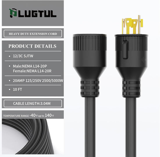 NEMA L14-20 Generator Extension Cord, 12 Gauge