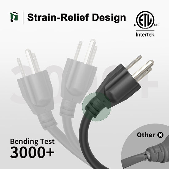 16AWG Black Outdoor Extension Cord, Heavy Duty SJTW Waterproof Power Cord, ETL Listed, 125V 13A 3-Prong Grounded Extension Cable for Garden, Tools & Holiday Lights