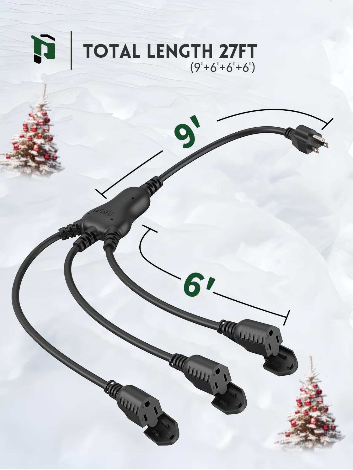 1 to 3 Splitter Outdoor Extension Cord, 16 Gauge
