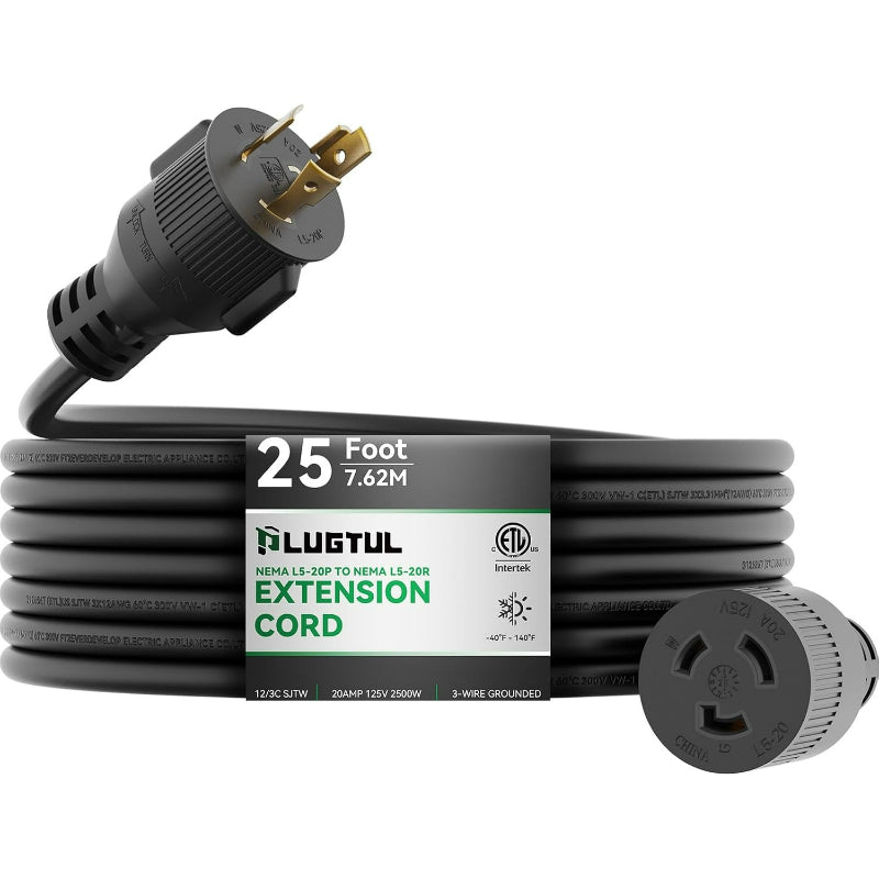 NEMA L5-20P to L5-20R Generator Extension Cord, 20A, 12AWG