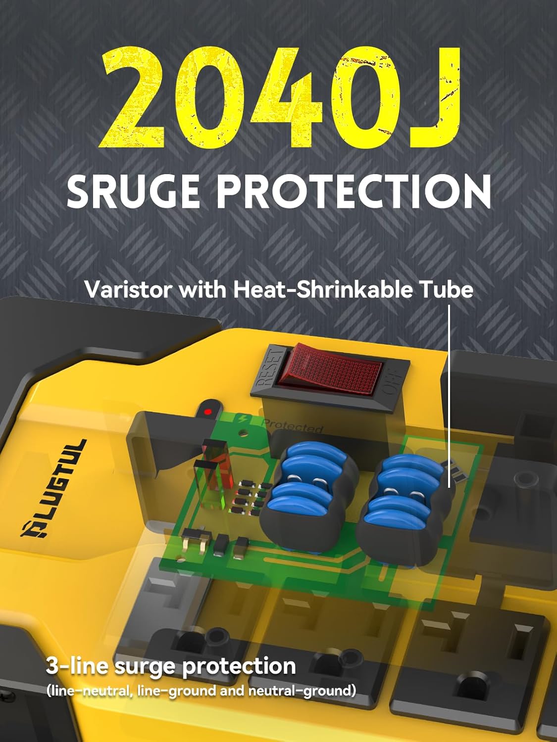 8 Outlets Metal Power Strip, 6FT, 20A, 12/3 AWG