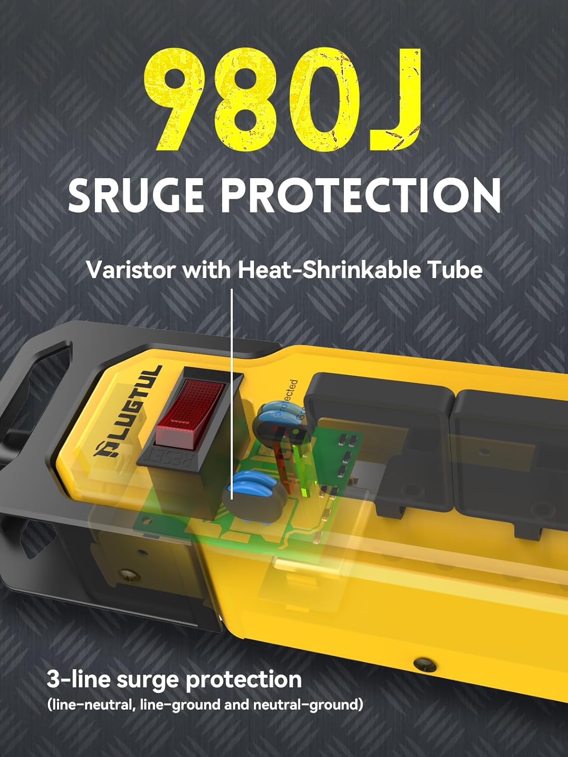 6 Outlets Metal Power Strip, 6FT, 15A, 14/3 AWG