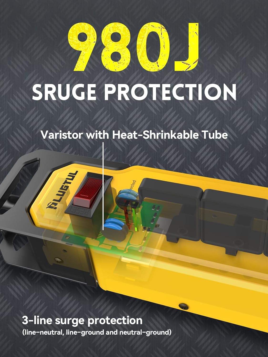 6 Outlets Metal Power Strip, 6FT, 20A, 12/3 AWG