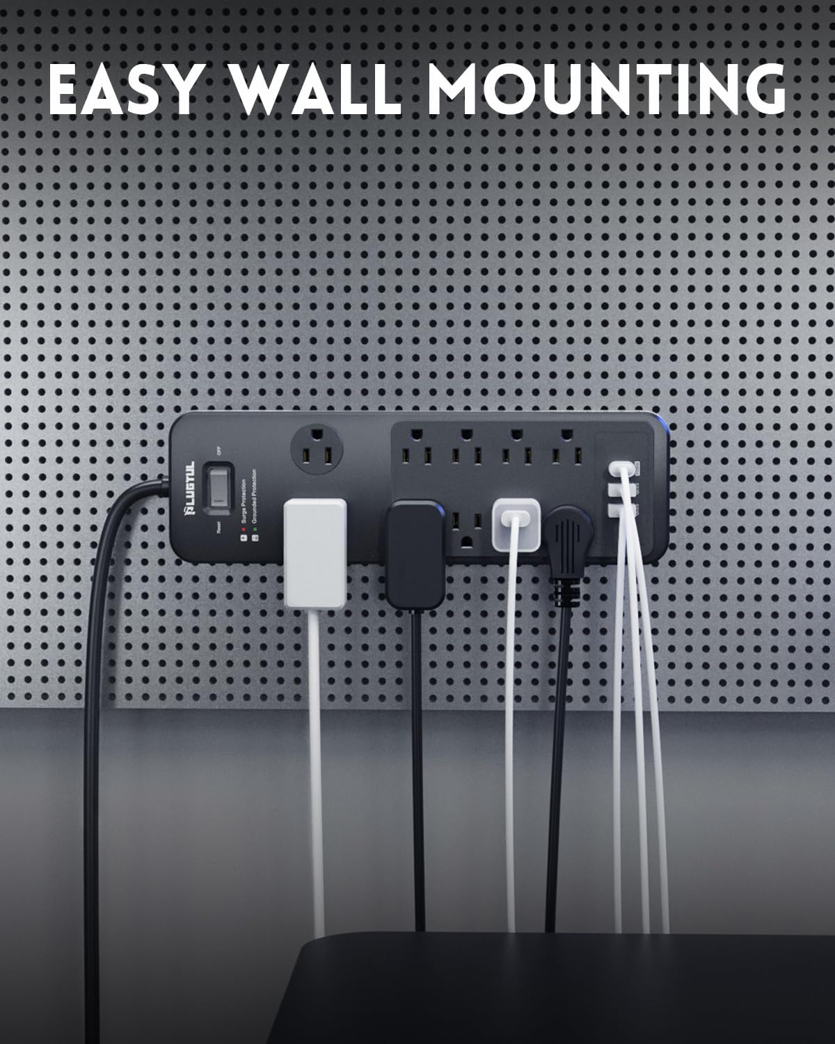 10 Outlets Power Strip With Surge Protector(2040J), 14 Gauge, Black