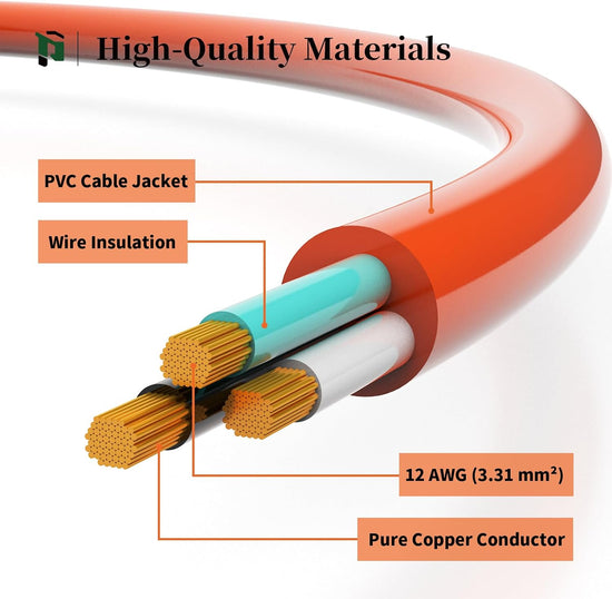 Outdoor Extension Cord, 12 Gauge, Orange