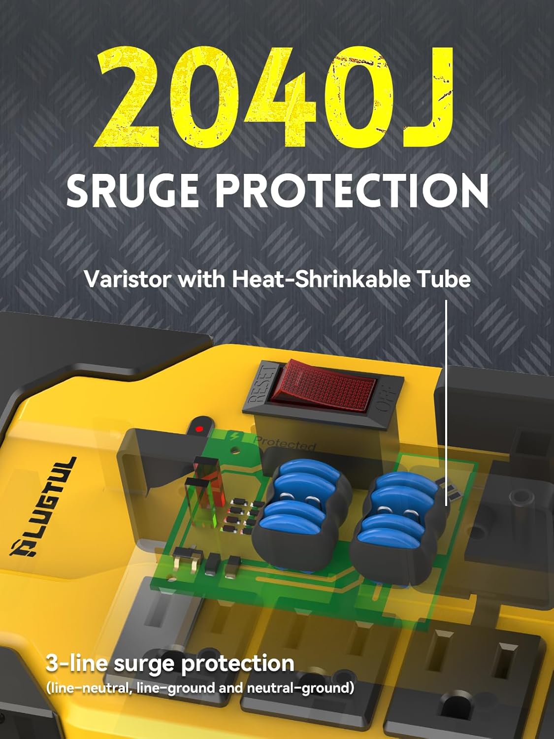 6 Outlets Metal Power Strip with 2 USB ports (1 USB-A &1 USB-C), 10FT, 15A, 14/3 AWG