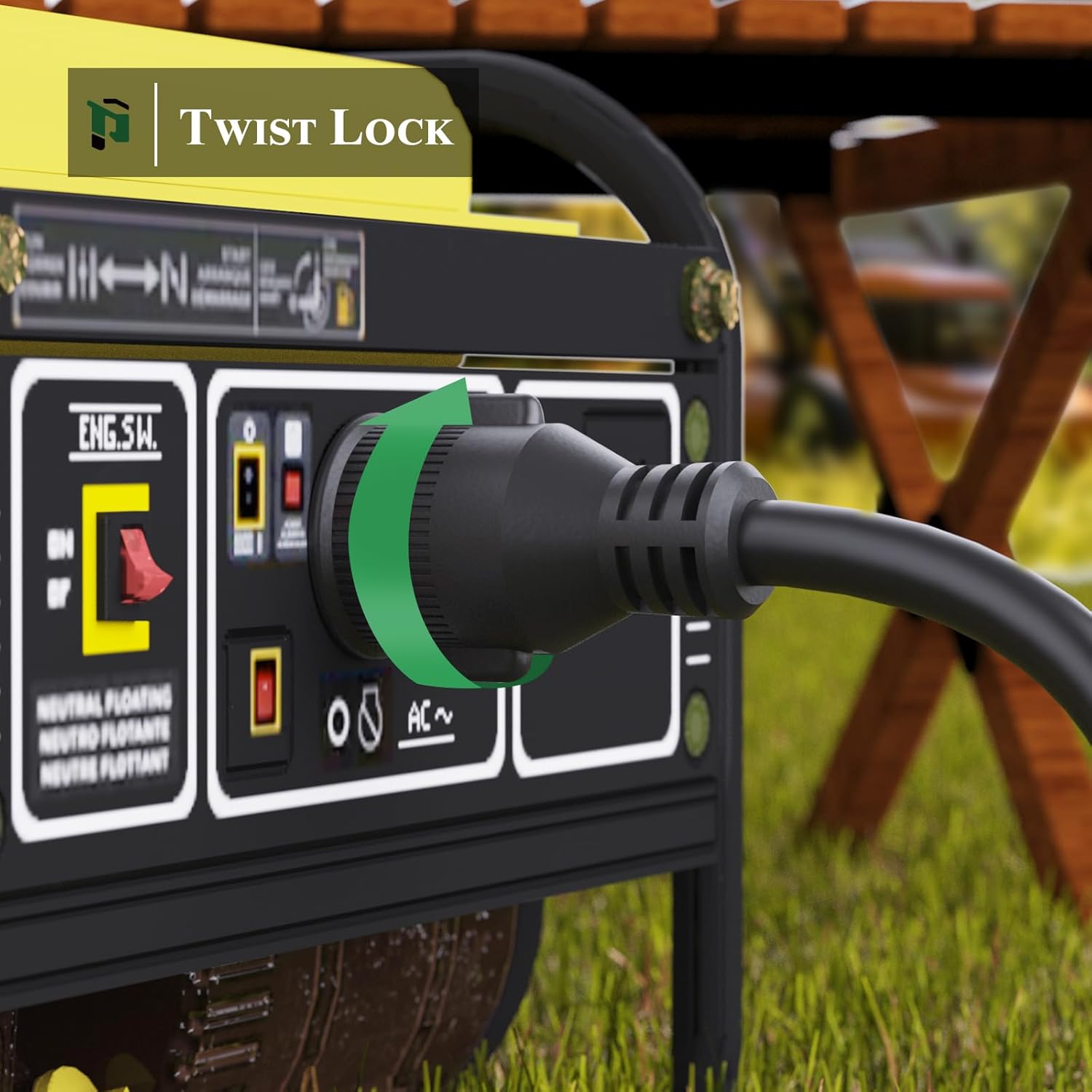 NEMA L5-20P to L5-20R Generator Extension Cord, 20A, 12AWG