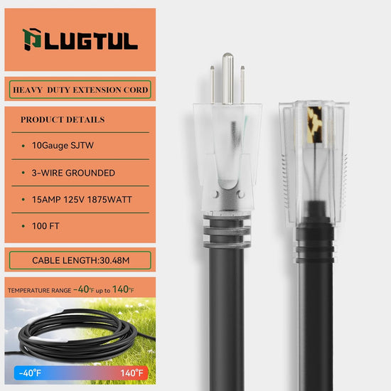 Outdoor Extension Cord with Lighted End, 10 Gauge, Black