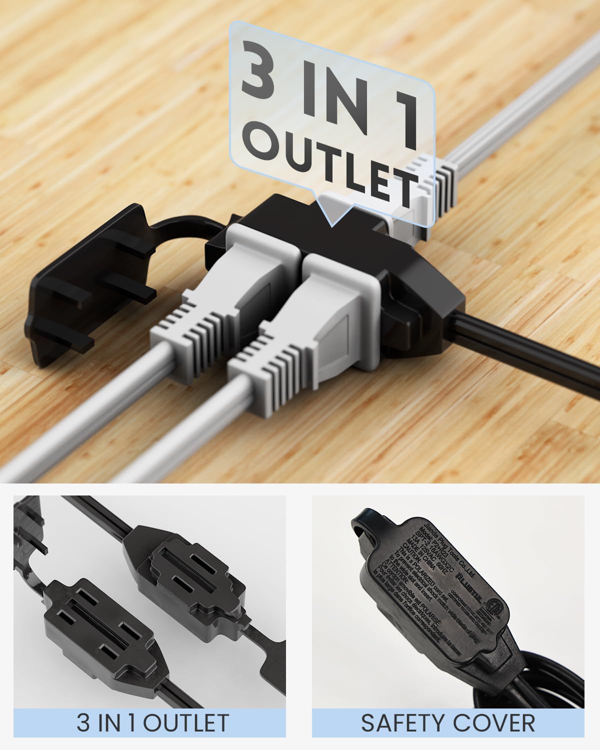 Lot de 3 rallonges électriques d'intérieur (3/6/10 pi), calibre 16