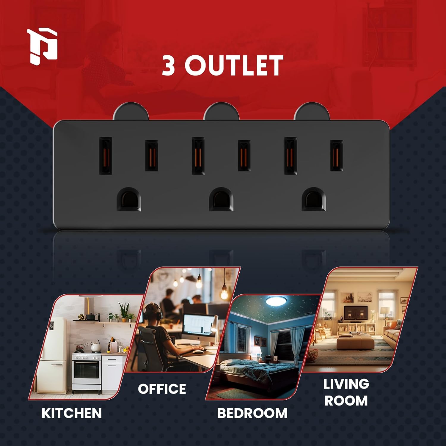 3 Outlet Adapter with 180° Swivel Plug Pack