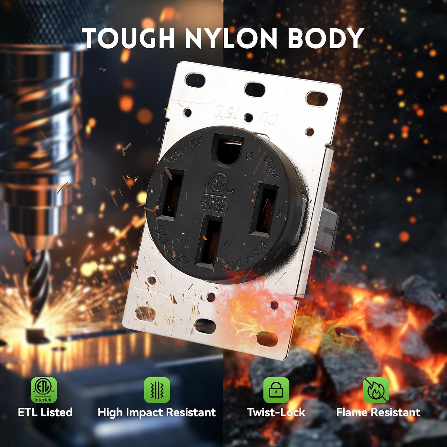 NEMA 14-50R Receptacle Outlet with Square Cover Plate