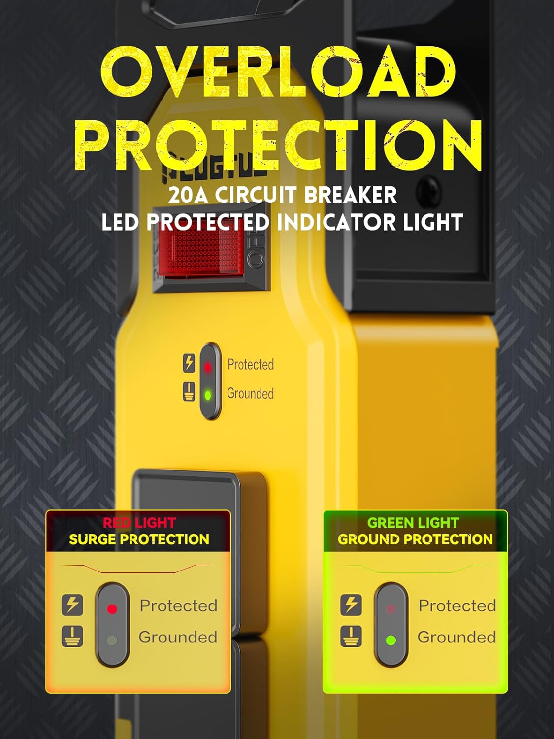 6 Outlets Metal Power Strip, 6FT, 20A, 12/3 AWG