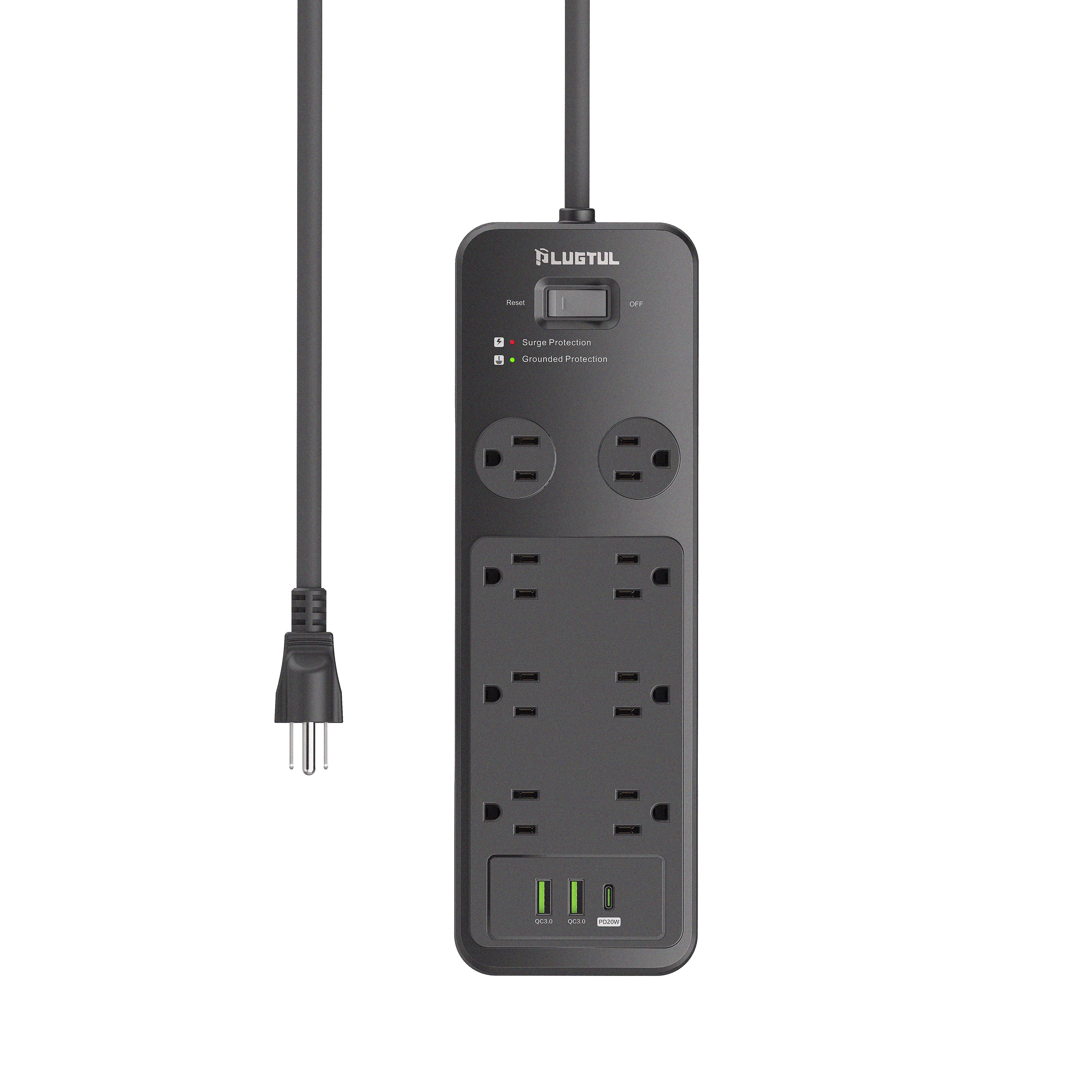 8 Outlets Power Strip With Surge Protector(2040J), 14 Gauge, Black