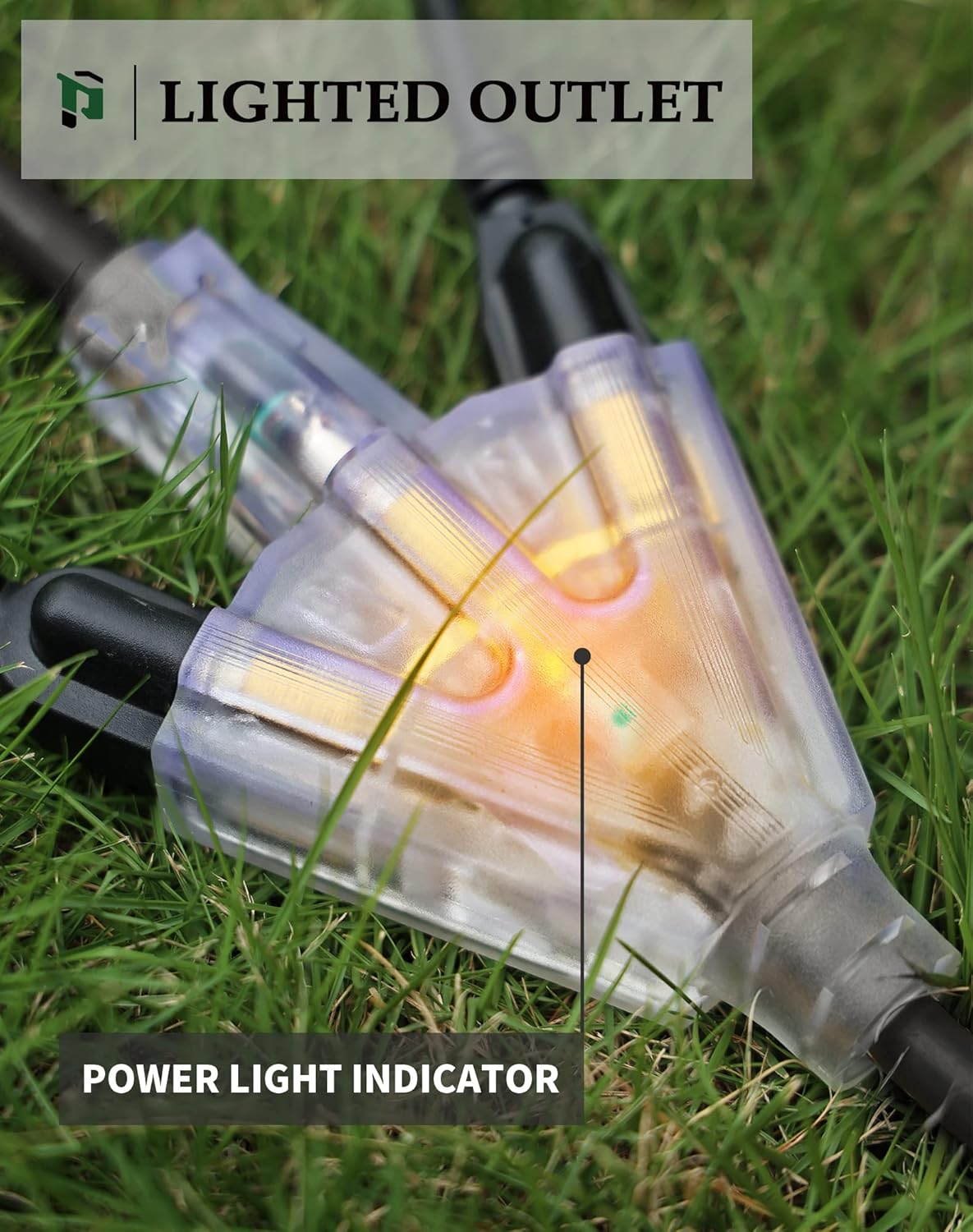 3 Outlets Outdoor Extension Cord with Lighted end, 12 Gauge