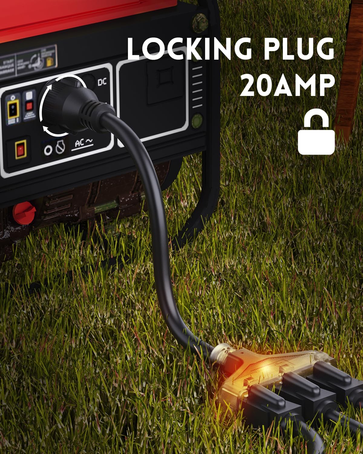 NEMA L5-20P to NEMA 3×5-15R Generator Cord Adapter, 1 FT, 12AWG