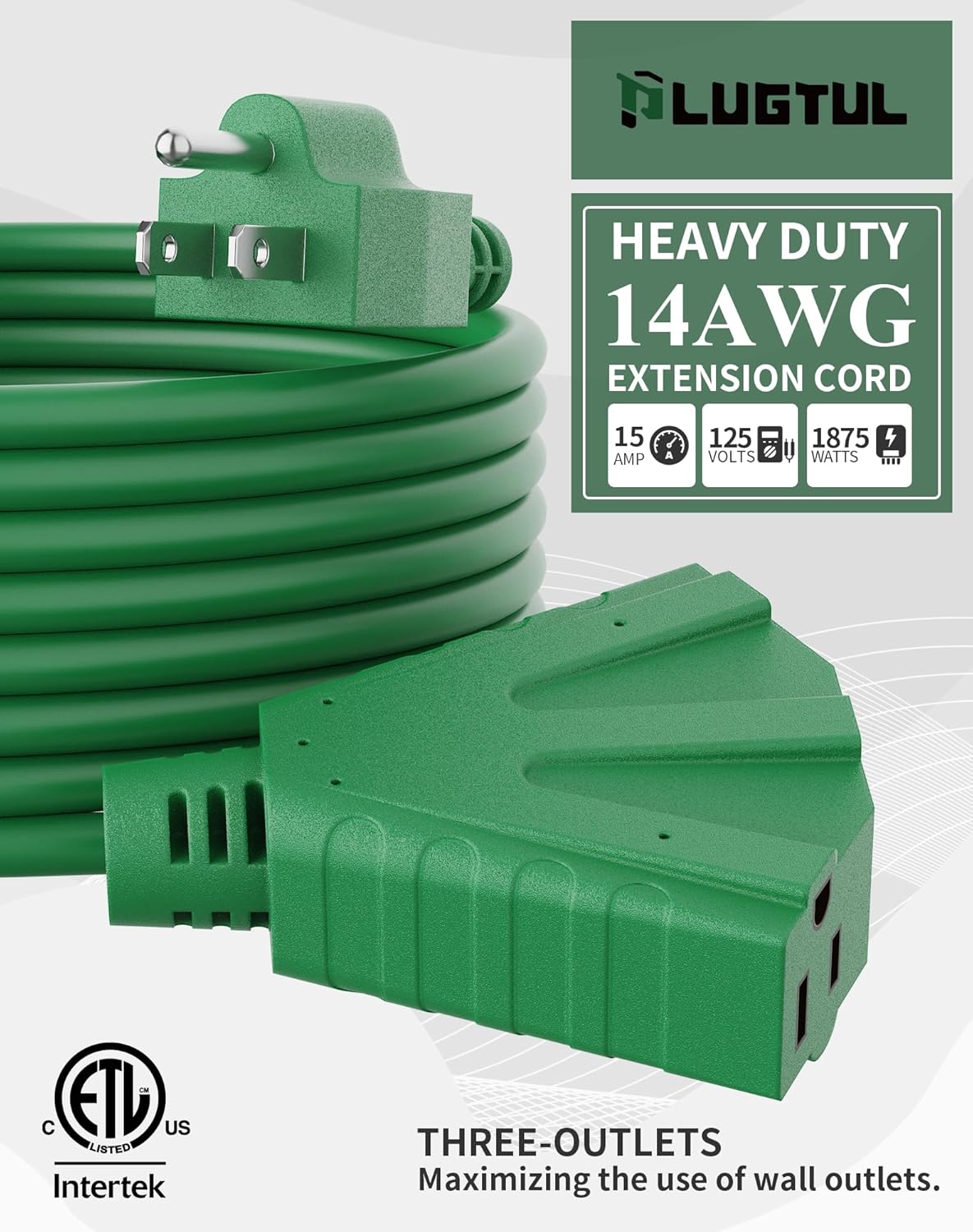 Cable de extensión para exteriores de 3 tomas, calibre 14