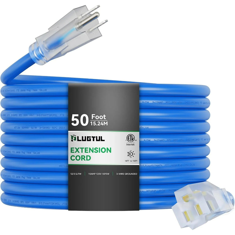 12AWG All-Weather Outdoor Extension Cord, Heavy Duty SJTW Waterproof Power Cable, ETL Listed, 125V 15A 3-Prong Grounded Extension Cord for Jobsite, Generator, Power Tools & Outdoor Use