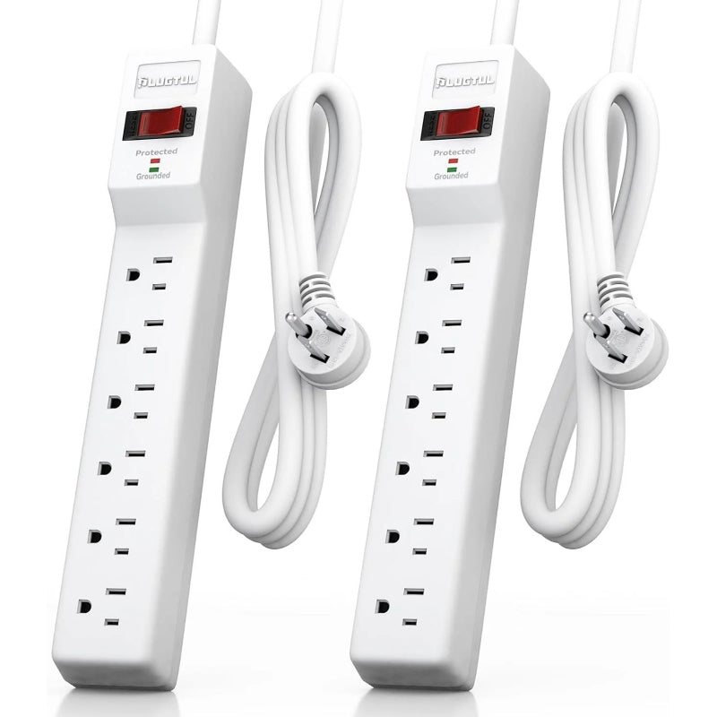 6 Outlets Power Strip With Surge Protector (980 Joules), 14 Gauge, 4FT, 1875W, 15A, 2 Pack