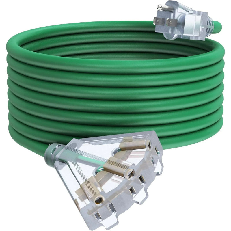 3 Outlets Outdoor Extension Cord with Lighted end, 12 Gauge