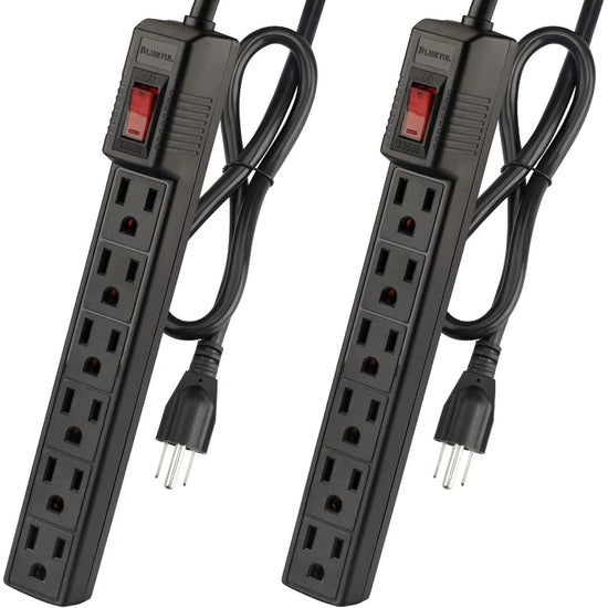 Regleta de 6 tomas con protector contra sobretensiones (90 J), calibre 14, paquete de 2