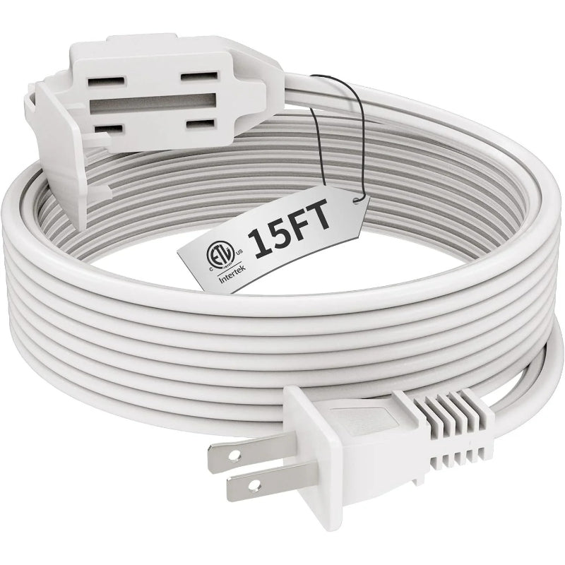 16AWG Indoor Extension Cord, 2-Prong Power Cord, ETL Listed, 125V 13A Extension Cable for Home, Office & Appliances